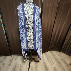 Avenue thin beachy boho open front vest  kimono beach cover up beaded